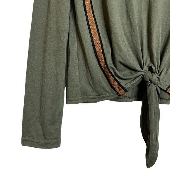 Honey Punch Front Tie BoatNeck Drop Shoulders Long Sleeves Metallic Stripes S - Picture 5 of 16